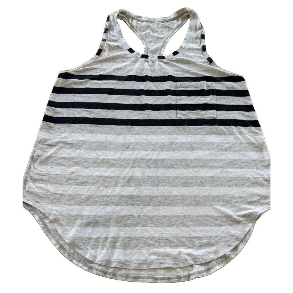 Lululemon Striped tank top Women Sz M/L  Grey BLK Mini Modern Activewear EUC